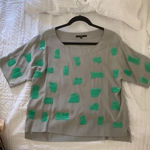 Tibi grey shirt with neon green sequins. Size L